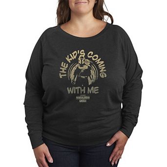 Plus Size Star Wars The Mandalorian & Grogu The Kid's Coming With Me French Terry Long Sleeve Tee