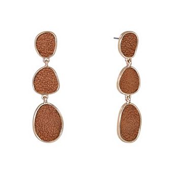 Emberly Gold Tone Faux Suede Linear Drop Earrings