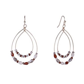 Emberly Gold Tone Double Teardrop Earrings with Brown Beads