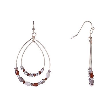 Emberly Gold Tone Double Teardrop Earrings with Brown Beads