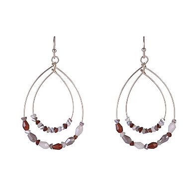 Emberly Gold Tone Double Teardrop Earrings with Brown Beads