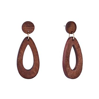 Emberly Gold Tone Wood Teardrop Earrings
