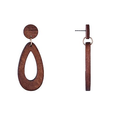 Emberly Gold Tone Wood Teardrop Earrings