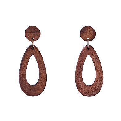 Emberly Gold Tone Wood Teardrop Earrings