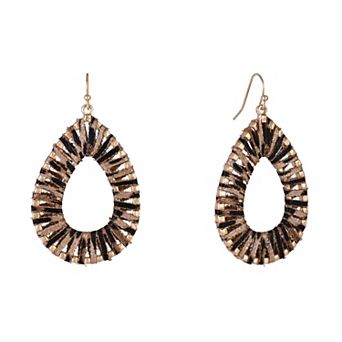 Emberly Gold Tone Teardrop Earrings with Fabric Wrapping