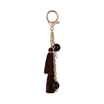 Emberly Gold Tone Brown Tassel Bag Charm with Beads