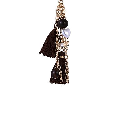 Emberly Gold Tone Brown Tassel Bag Charm with Beads