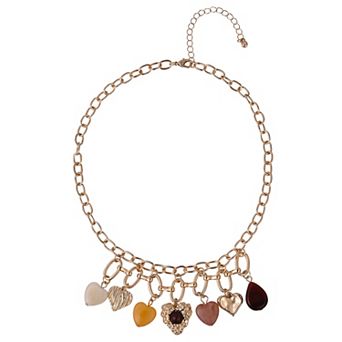 Emberly Gold Tone Heart Charm Collar Necklace