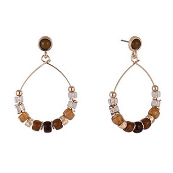 Emberly Gold Tone Acrylic Bead Teardrop Earrings