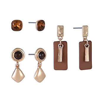Emberly Gold Tone 3-Pair Stud & Drop Earring Set