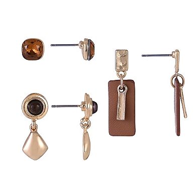 Emberly Gold Tone 3-Pair Stud & Drop Earring Set