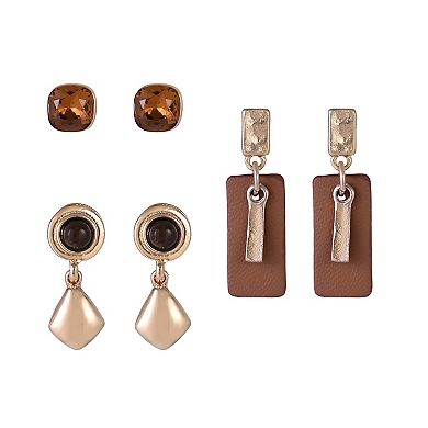 Emberly Gold Tone 3-Pair Stud & Drop Earring Set