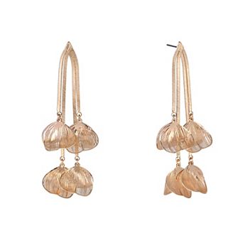 Emberly Gold Tone Etched Flower Petal Earrings