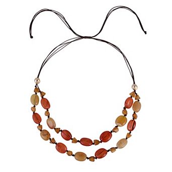 Emberly Gold Tone Two Row Beaded Necklace