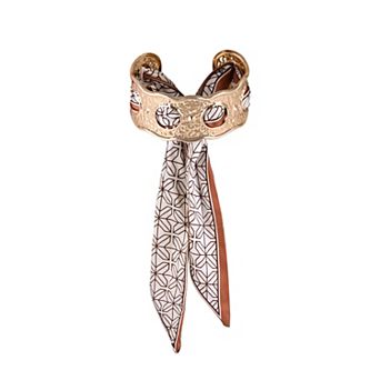 Emberly Gold Tone Cuff Bracelet with Woven Fabric
