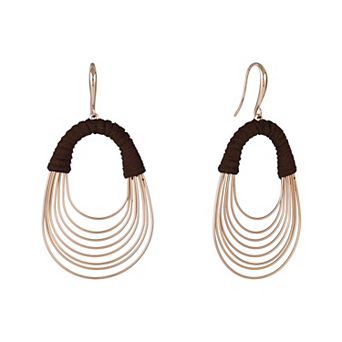Emberly Gold Tone Multi Ring Earrings with Faux Suede Wrappings