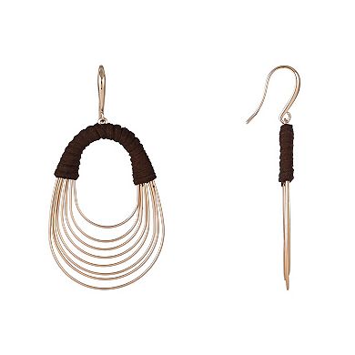 Emberly Gold Tone Multi Ring Earrings with Faux Suede Wrappings