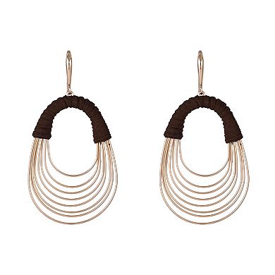 Emberly Gold Tone Multi Ring Earrings with Faux Suede Wrappings