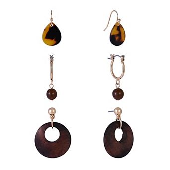 Emberly Gold Tone 3-Pair Hoop & Teardrop Earring Set
