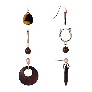 Emberly Gold Tone 3-Pair Hoop & Teardrop Earring Set