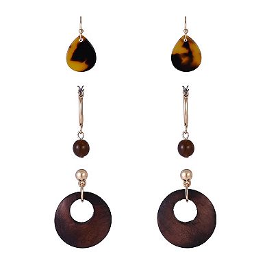 Emberly Gold Tone 3-Pair Hoop & Teardrop Earring Set