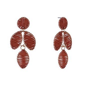 Emberly Gold Tone Raffia Wrapped Chandelier Earrings