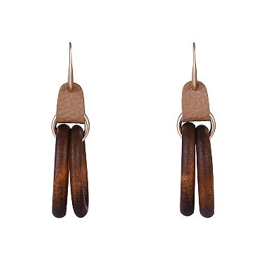 Emberly Gold Tone Oval Wood Link Earrings & Faux Leather Accent