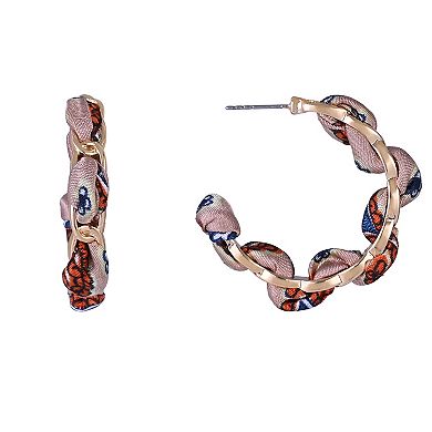 Emberly Gold Tone Hoop Earrings with Threaded Fabric