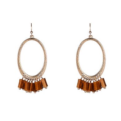Emberly Gold Tone Oval Ring Drop Earrings with Wood Beads