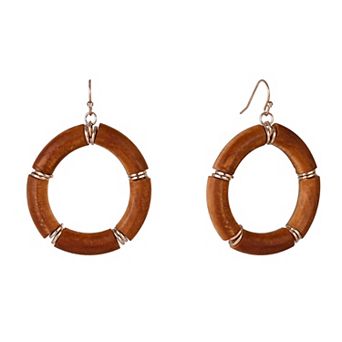 Emberly Gold Tone Wood Ring Drop Earrings