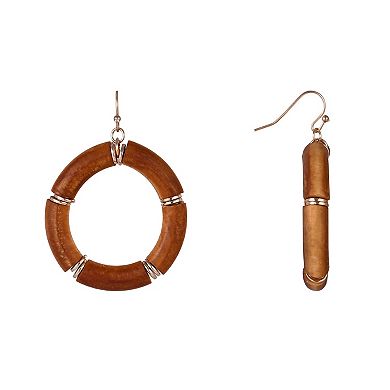Emberly Gold Tone Wood Ring Drop Earrings