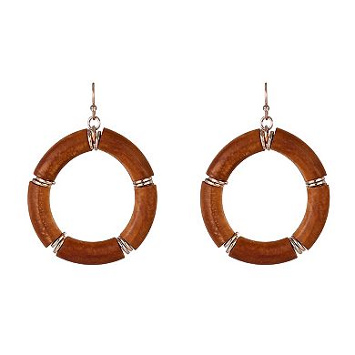Emberly Gold Tone Wood Ring Drop Earrings