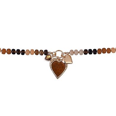 Emberly Gold Tone Bead & Heart Pendant Necklace