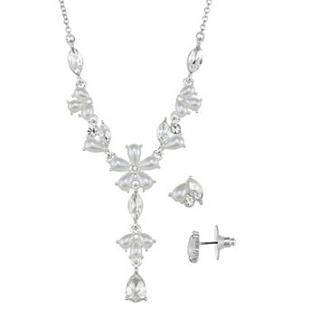 You're Invited Silver-Tone Simulated Pearl & Crystal Necklace & Earring Set