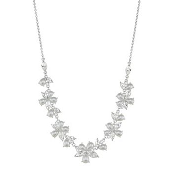 You're Invited Silver-Tone Simulated Pearl Floral Collar Necklace