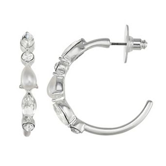 You're Invited Silver-Tone Simulated Pearl Hoop Earrings