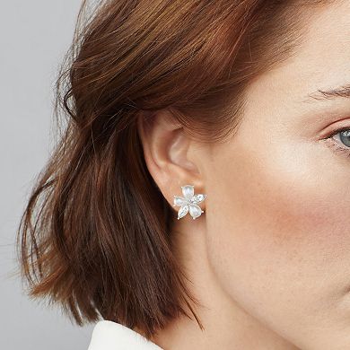 You're Invited Silver-Tone Simulated Pearl Floral Stud Earrings