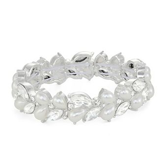 You're Invited Silver-Tone Simulated Pearl Stretch Bracelet