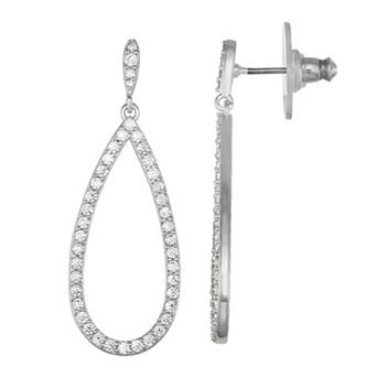 You're Invited Silver Tone Cubic Zirconia Long Oval Drop Earrings