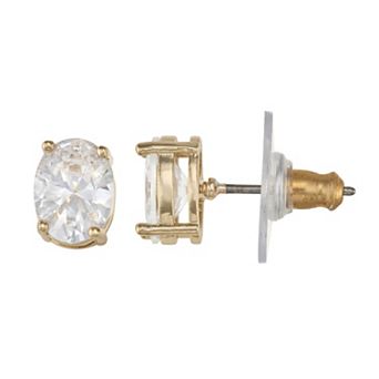 You're Invited Gold Tone Cubic Zirconia Oval Stud Earrings