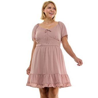 Juniors' Plus Size Lily Rose Puff Sleeve Mini Dress