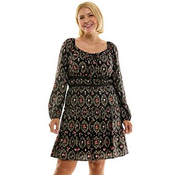 Juniors' Plus Size Lily Rose Long Sleeve Lace Trim Dress