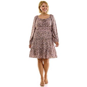 Juniors' Plus Size Lily Rose Long Sleeve Lace Trim Dress