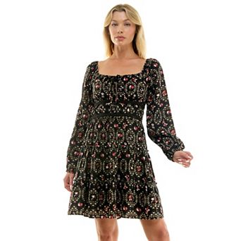 Juniors' Lily Rose Long Sleeve Lace Trim Dress