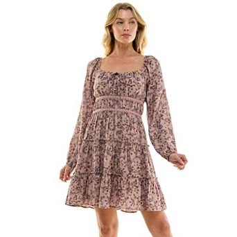 Juniors' Lily Rose Long Sleeve Lace Trim Dress