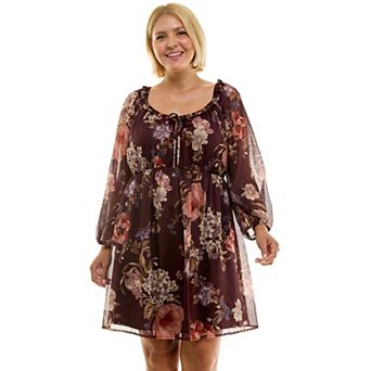 Juniors' Plus Size Lily Rose Long Sleeve Skater Dress