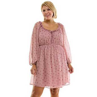 Juniors' Plus Size Lily Rose Long Sleeve Skater Dress