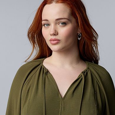 Plus Size Simply Vera Vera Wang Studded Shirred Blouse