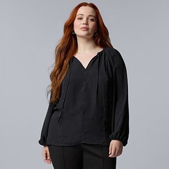 Plus Size Simply Vera Vera Wang Studded Shirred Blouse