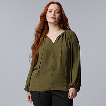 Plus Size Simply Vera Vera Wang Studded Shirred Blouse